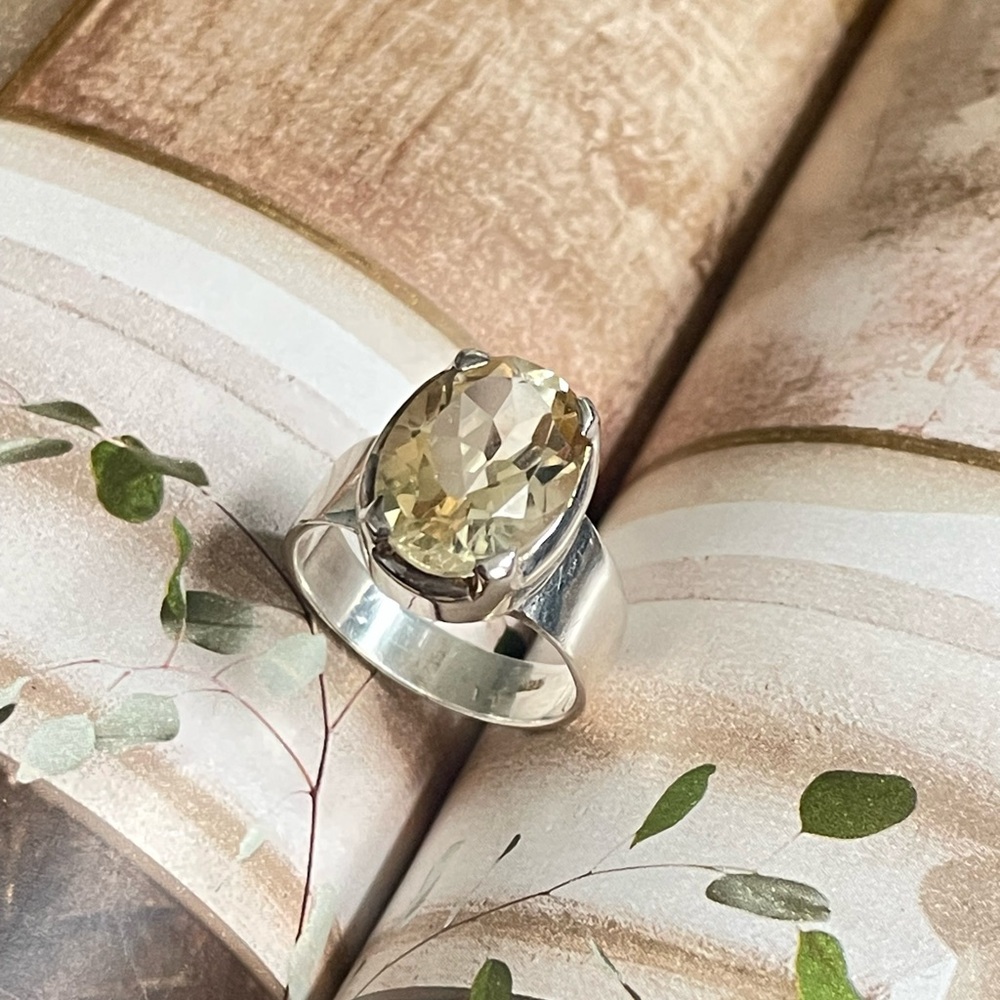 “VIBES”925 Sterling Silver Natural Golden Topaz Ring US:8